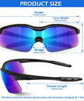 Six Pack ANSI Z87.1 Safety Glasses with Mirror Lenses UV Protection Black Frame Detailed Size Dimensions