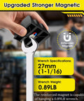 Close-up of a hand holding a part of the Magnetic Wrench Organizer Set For Tool Box, showing wrench specifications.