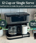 Dual Brew Coffee Maker With 12 Cup Glass Carafe And Single Serve Pods Programmable Touchscreen For Ground Coffee Or K Cup Auto Shut Off Black on kitchen counter