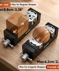 Kickass Smart Fractal Mini Bench Vise With Self Adjusting Dual Jaw Precision Clamp For Drill Press Circuit Boards Pipes And Odd Parts A Hella Useful Diy Workbench Staple showcasing flat and fractal jaws gripping wood pieces.