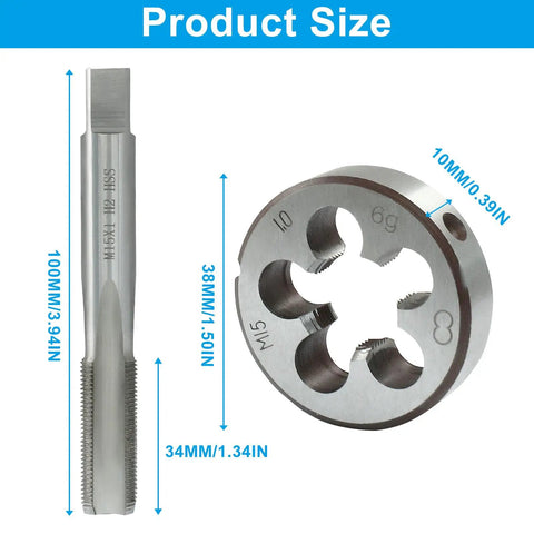 Two Pack M15 X 1 Metric Tap And Die Set For Machine Threading And Screw Tapping High Speed Steel HSS 6542 Product Dimensions