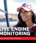 Close-up of woman outdoors with SmartCraft Connect Mobile Boat Engine System For Single Outboard With Under Cowl Mount Marine App.