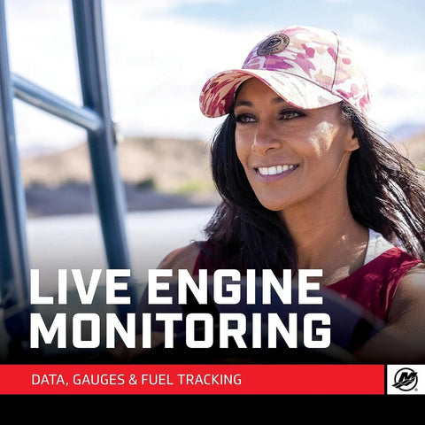 Close-up of woman outdoors with SmartCraft Connect Mobile Boat Engine System For Single Outboard With Under Cowl Mount Marine App.