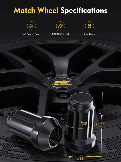 24 Pcs M12x1.5 Lug Nuts 60 Degree Conical Seat Bulge Closed End with Socket for Toyota Tacoma, Tundra, FJ Cruiser, Black