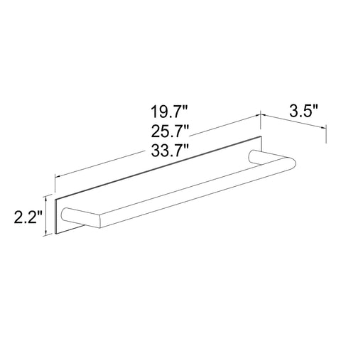 Technical diagram of 24 Inch Surface Towel Bar Polished Chrome Solid Brass Bathroom Organizer with measurements for install.