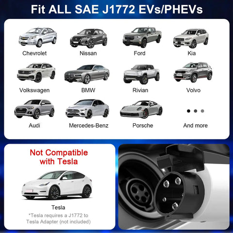 Portable Level 1 And 2 EV Charger With 25Ft Cable And J1772 Plug Compatibility Overview