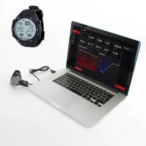 Get Your Hands On This Awesome Scuba And Freediving Dive Computer That Comes Packed With A Handy Dive Logbook displayed with laptop