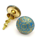 Sky Blue Brass Door Knobs Set Of 6 38mm Handcrafted Drawer Pulls And Cabinet Knobs For Cabinets Wardrobes And Kitchen Cupboards Includes Screws For Easy Install, floral blue brass knob