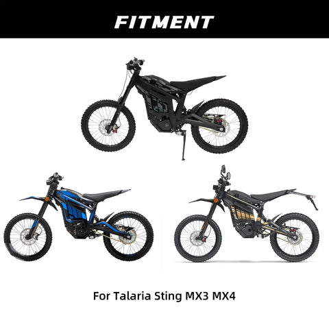 Six-Position Adjustable Bolt-On Footpeg Bracket For Talaria Sting MX3 MX4 Electric Dirt Bike Black Aluminum CNC Lightweight Durable Rest Bracket For Easy Mounting shown installed on bike