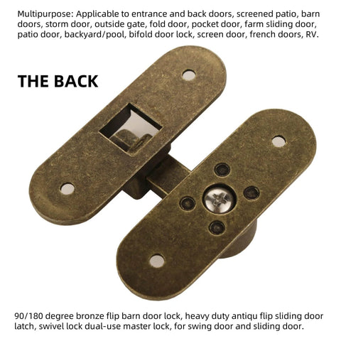Heavy Duty 90 To 180 Degree Flip Barn Door Lock For Sliding Doors Built Tough Anti Rust Bronze Zinc Alloy Latch Dual Use