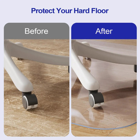 Before and after showing Clear Office Chair Mat For Hardwood Floors, 30 By 48 Inches, Heavy Duty PVC Floor Protector installed