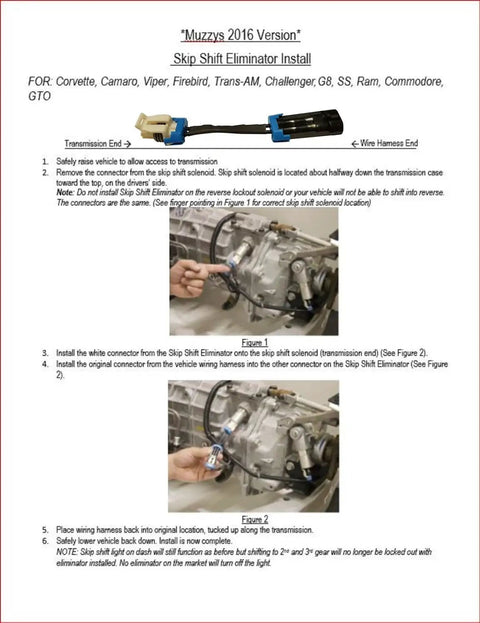 Diagram of Skip Shift Eliminator installation for 1993-2025 Camaro and 1997-2019 Corvette with connector wires.