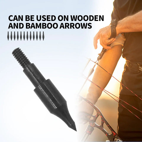 12 Pack 100 Grain Screw In Archery Field Points for recurve and compound bow arrows, suitable for wooden and bamboo arrows