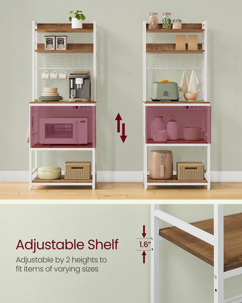 Multifunctional Bakers Rack With Built In Power Strip Microwave Stand And Coffee Station Setup Is A Straight Up Game Changer For Compact Living And Smart Kitchen Organization