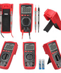 Pro Grade Digital Multimeter 1000V AC DC Manual Range Tester with NCV and HFE Transistor Checker, multiple angles.