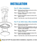 Diagram showing installation steps for Motion Activated LED Closet Light With Hardwired Installation, Crisp 5000K Daylight Ceiling Light.