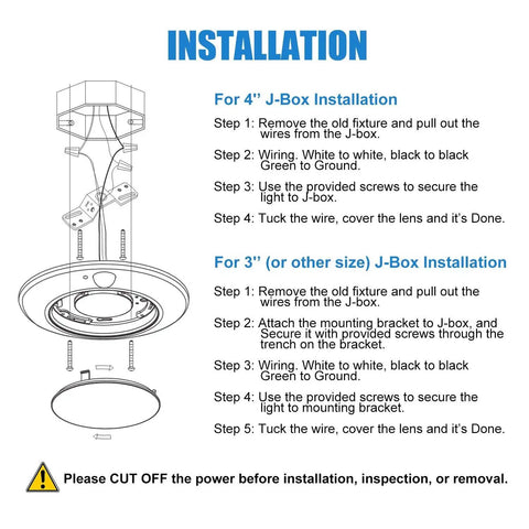 Diagram showing installation steps for Motion Activated LED Closet Light With Hardwired Installation, Crisp 5000K Daylight Ceiling Light.