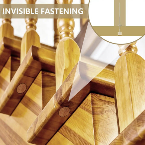 Heavy Duty Newel Post Mounting Kit With Concealed Stair Railing Fasteners Full Hardware Bundle Packs showing oak posts with invisible fasteners.