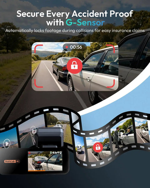 4K Front And Rear Dash Cam With 170 Degree Ultra Wide View, Boss ADAS Safety, Night Vision, collision detection display