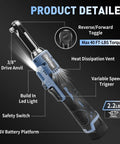 Cordless Electric Ratchet Wrench Three Eighths Inch 16V Power Tool, 40 Ft-Lbs Max Torque with 4-inch neck and detailed parts