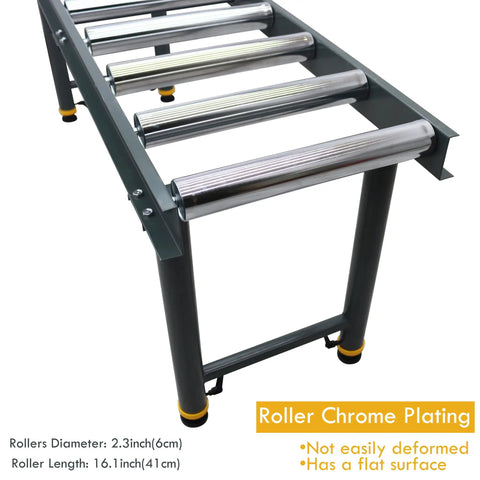 Nine Roll Conveyor Roller Stand With Adjustable Height for Heavy Duty Load showing chrome-plated rollers, close-up view