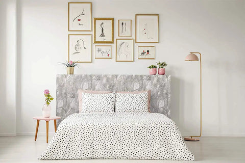 Bedroom headboard covered with Romeo Marble Self Adhesive Film 17 By 78 Inches Three Pack With Applicator Easy Peel And Stick
