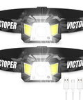 Rechargeable 2 Pack Headlamp With 1200 Lumens, Motion Sensor, Bright LED Light, 6 Modes, VICTOPER brand