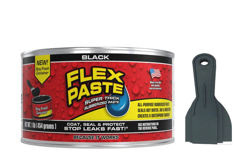 Black Flex Paste 1lb tub and putty knife from 3 pack bundle for indoor outdoor repairs heavy duty rubberized sealant