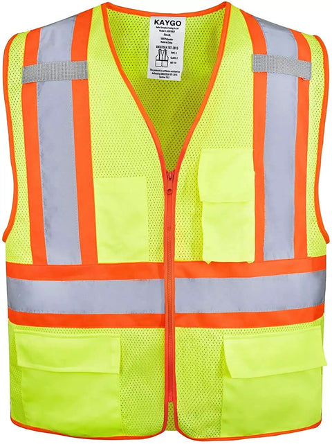 High Visibility Safety Vest With Pockets For Construction Pros ANSI Class 2 Type R Reflective Vest front view