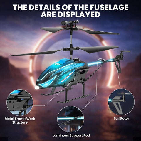 RC Helicopter With LED Lights And Auto Hover, 7 Color Modes Plus Demo Mode, Altitude Hold, metal frame structure, tail rotor