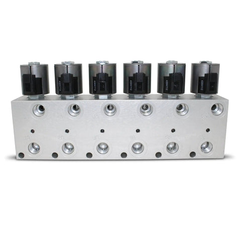 Front view of Six Circuit Hydraulic Multiplier Kit With Selector Valve, Couplers And 12V Control Box For Open, Closed Or FPC Systems