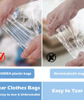 Comparison of COIDEA plastic bags and normal bags; COIDEA bags are unbreakable and tear-resistant, ideal for clear poly bags for clothes.