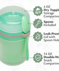 Double Wall Insulated Yogurt Container With Spill Proof For Real Lid Green Snack Cup Holding A Reusable Spoon Microwave Safe 14 Ounce