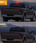 LED Strobe Third Brake Light for Ram Trucks 2010-2018 showing bright red flash compared to dim light