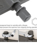 Close-up of hexagonal spindle and flange on Two Jaw Gear Puller Adjustable Bearing Puller for secure operation.