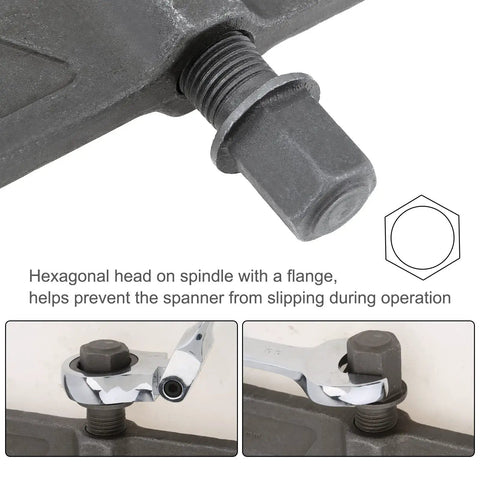 Close-up of hexagonal spindle and flange on Two Jaw Gear Puller Adjustable Bearing Puller for secure operation.