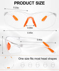 Product size chart for Kickass Bulk Anti Fog Safety Glasses With Impact Resistant Polycarbonate Lenses And Heavy Duty Anti Scratch Coating.