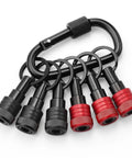 Non Slip Bit Holder Set 6 Piece Pro Grade One Quarter Inch Drill Bit Holder Key Chain With Impact Bit Holders Black Carabiner