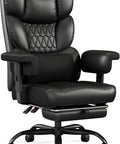 Big And Tall Office Chair With Footrest For All Day Comfort, High Back Ergonomic Desk Chair, Black faux leather finish