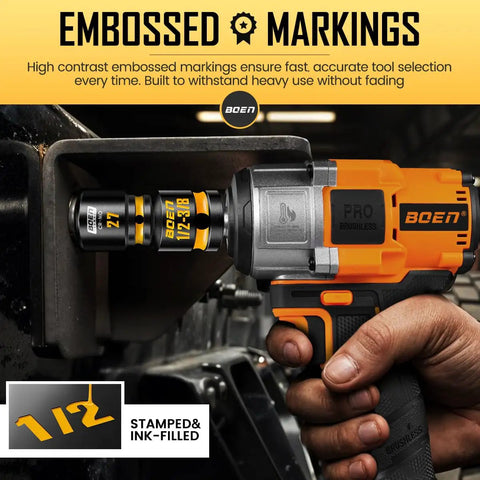 Impact wrench with 8 Piece Impact Socket Adapter And Reducer Set For One Quarter Three Eighths One Half Three Quarters Inch Drives Cr Mo Steel Impact Driver And Wrench Conversion Kit With Deep Embossed Markings Seamlessly Connect Any Drive Size And Cut Tool Costs, attached to metal structure.