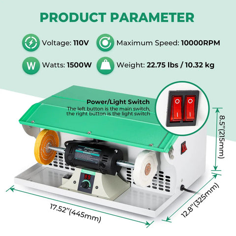 Robust 1500W Jewelry Polishing Machine With Digital Display And Weighted Iron Base, showcasing control panel and buttons.