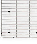 Gravity 27x16 Stainless Steel Bottom Sink Protection Grid With PVC Feet showing grid pattern and drain opening detail.