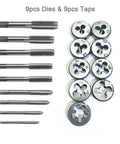 Pro Grade Metric Tap And Die Set With Taps M3 Through M12 And Matching Dies Shown in Rows