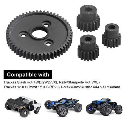 54T 0.8 32P Beefy Metal Spur Gear Set with 15T 17T 19T Pinions and 3.175mm Coupler for 1/10 Traxxas Slash RC Cars