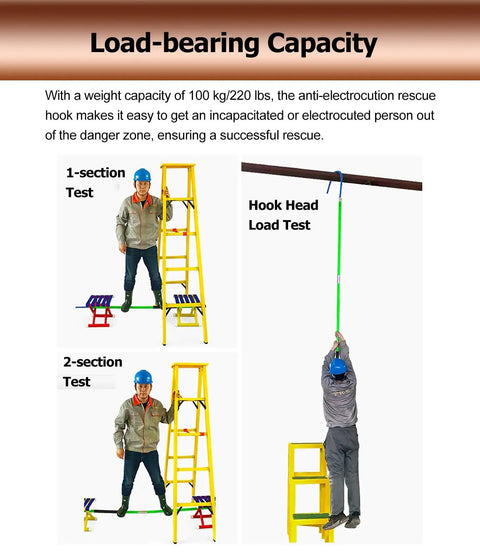 Fiberglass Insulated Rescue Hook Set, 2 Piece Detachable Anti Electrocution Tools For Firefighters load-bearing capacity test
