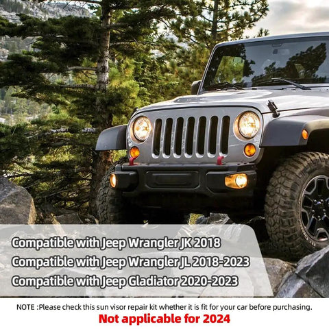 Jeep Wrangler shown for Upgrade Aluminum Sun Visor Clips For Jeep Wrangler JK 2018 JL 2018 2023 Gladiator 2020 2023 Repair Kit