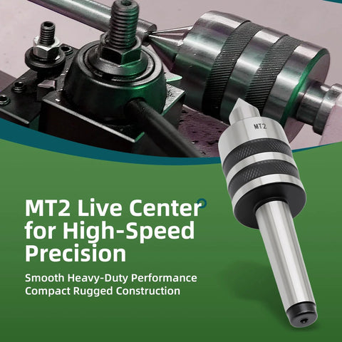 MT2 Ball Bearing Morse Taper Live Center Internal Rotation for Wood and Metal Lathes with Triple Bearing for CNC Turning