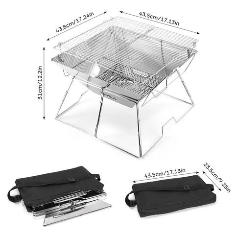 Folding Campfire Grill For Camping And Backpacking Portable Charcoal Fire Pit With 304 Stainless Steel Construction Includes Carrying Bag