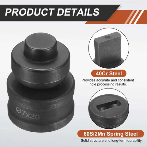 Heavy Duty Hydraulic Slot Punch Die 7x20mm In 40Cr Steel for CH60 Machines with HRC56-58 hardness, details and features shown.