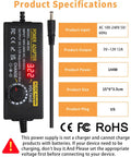 Adjustable 3 To 12V 12A 144W Universal DC Power Supply Adapter With Voltage Display 100V To 240V AC Input specifications